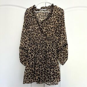 ZARA Long sleeve loose airy animal/ leopard print boho dress size Small